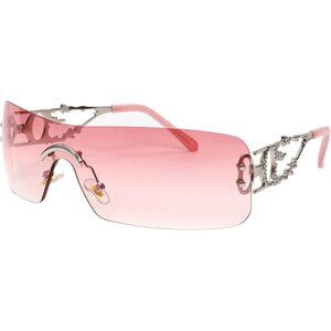 Rimless Y2K Rectangle Light Pink Sunglasses Women and Men Vintage Retro Eyewear